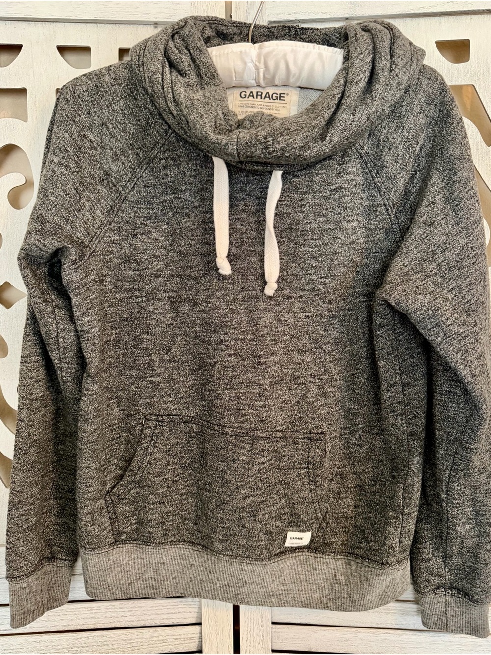 Garage Gray Marled Hoodie with White Drawstrings - Small
